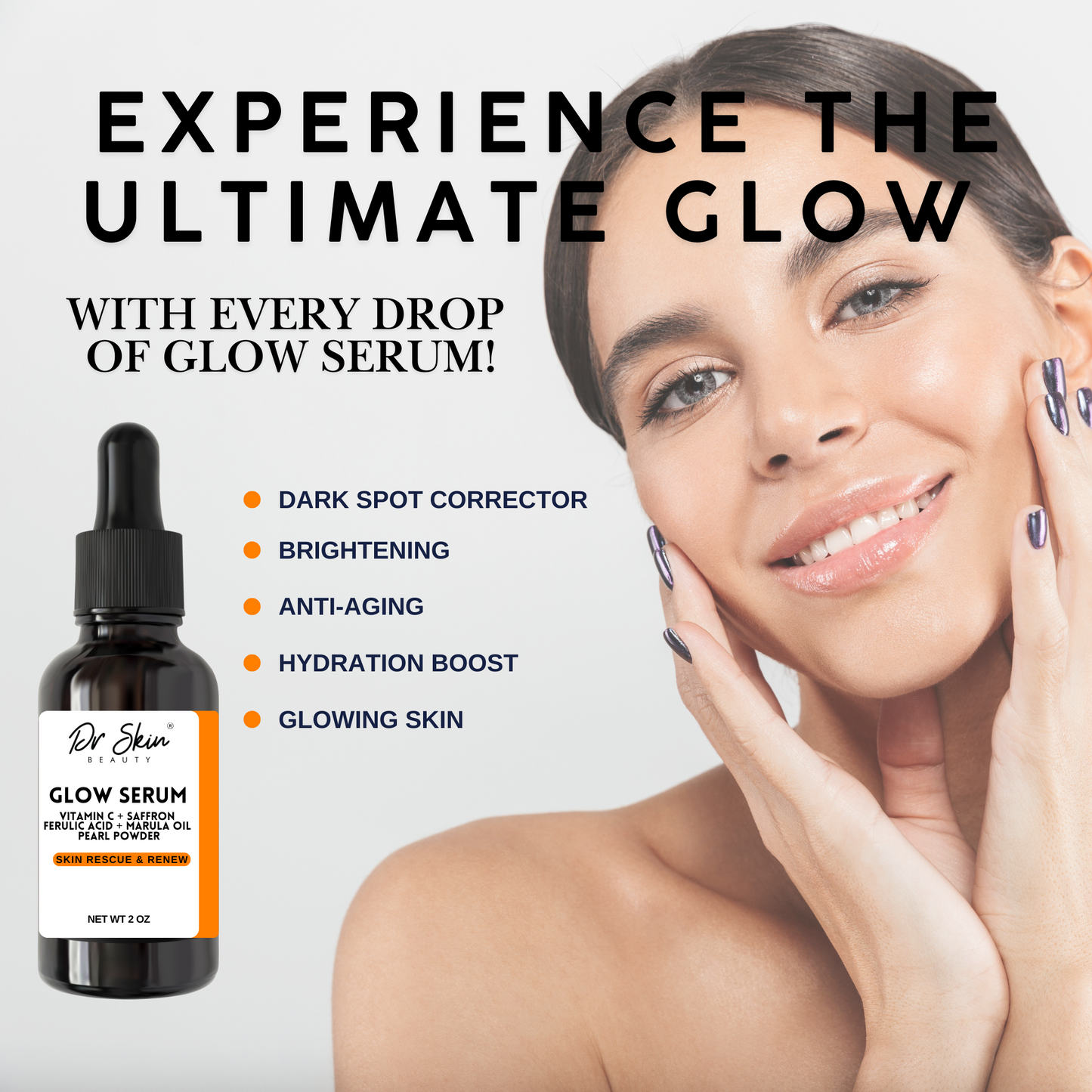 Glow Serum | Vitamin C, Saffron, Ferulic, Pearl Powder & Marula Oil for Brightening, Hydration & Anti-Aging