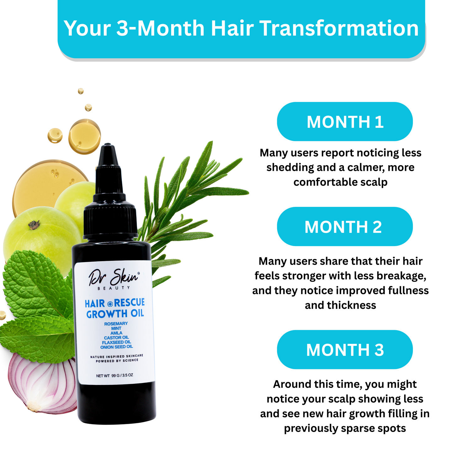 Dr. Skin Hair Growth Oil - 30+ Botanicals for Thicker, Fuller Hair | Rosemary, Bhringraj & Castor Oil